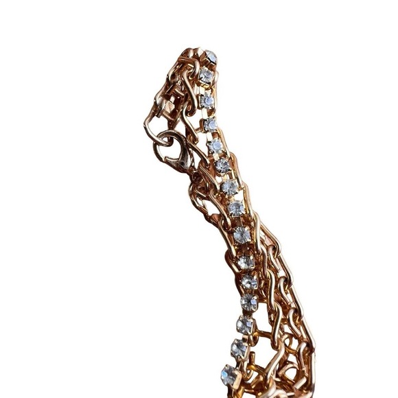 Rhinestone Tennis Bracelet Vintage Clear Glass Gold Tone Prong Set Ladder Link‎ - Picture 3 of 4